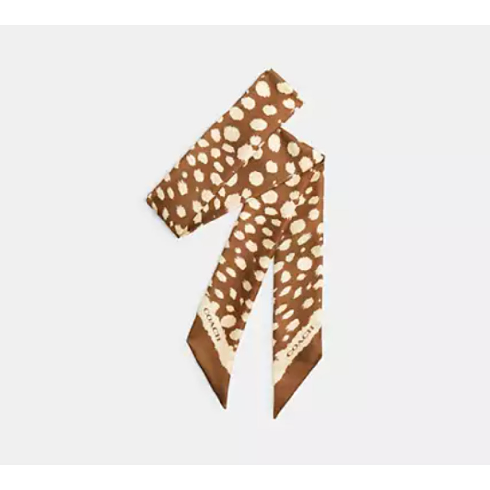 Coach Wild Spots Print Silk Skinny Scarf CEH57 Tan - Picture 5 of 6